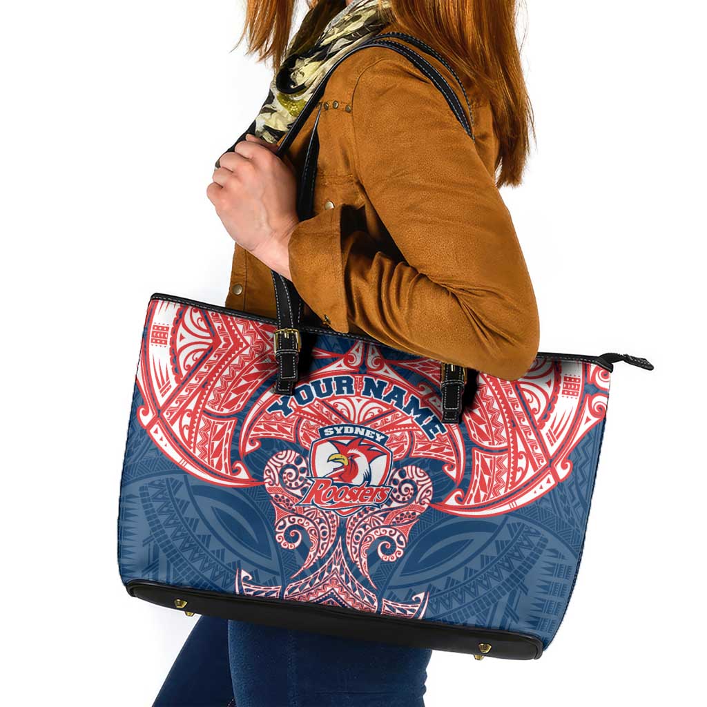 Personalized Sydney Roosters Leather Tote Bag Polynesian Tribal Pattern Style