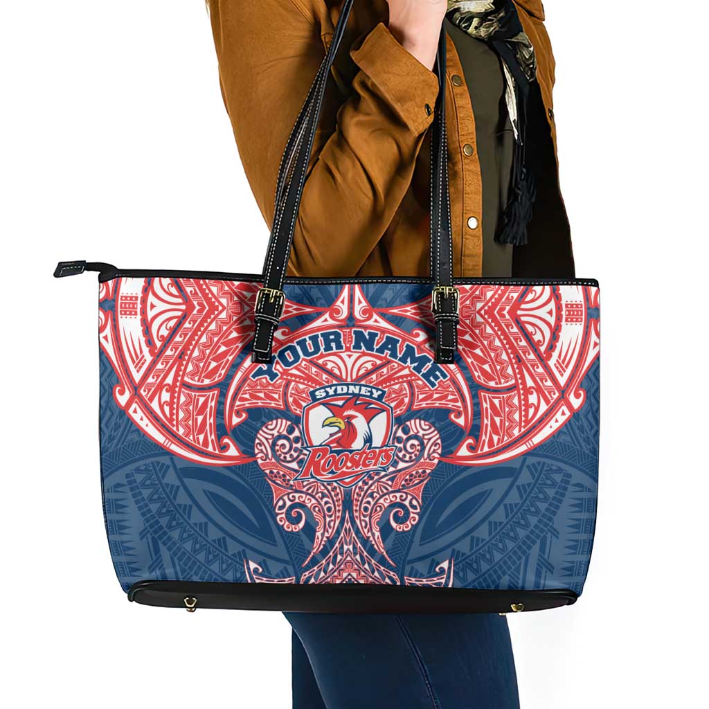 Personalized Sydney Roosters Leather Tote Bag Polynesian Tribal Pattern Style