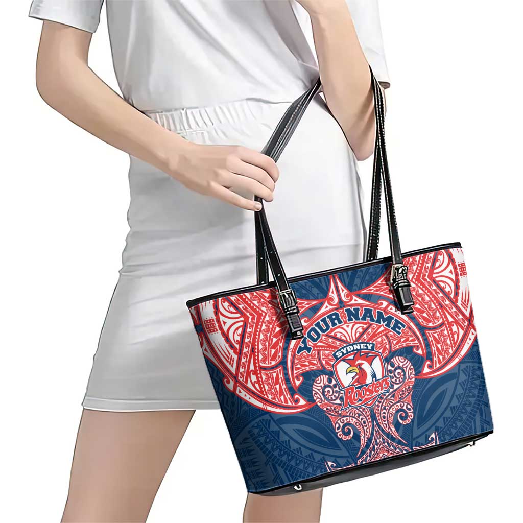Personalized Sydney Roosters Leather Tote Bag Polynesian Tribal Pattern Style