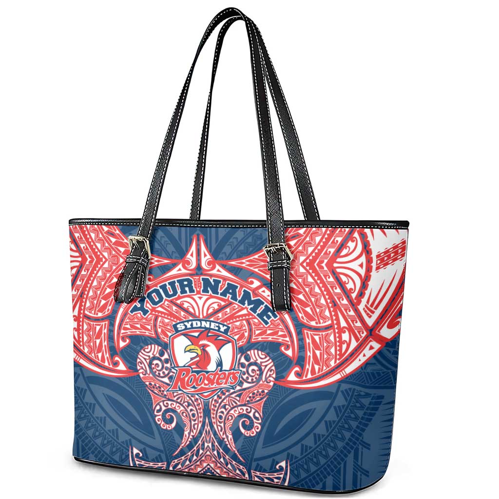 Personalized Sydney Roosters Leather Tote Bag Polynesian Tribal Pattern Style