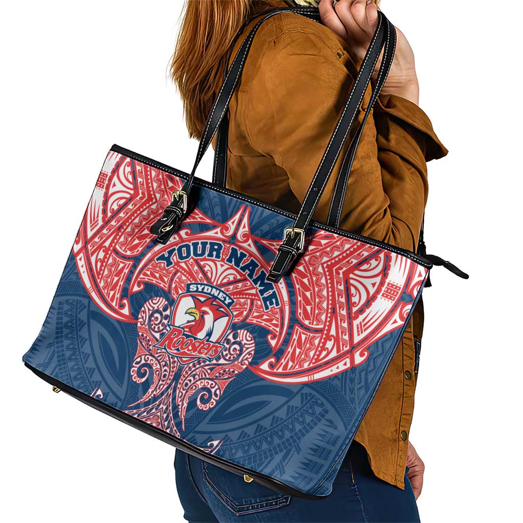 Personalized Sydney Roosters Leather Tote Bag Polynesian Tribal Pattern Style