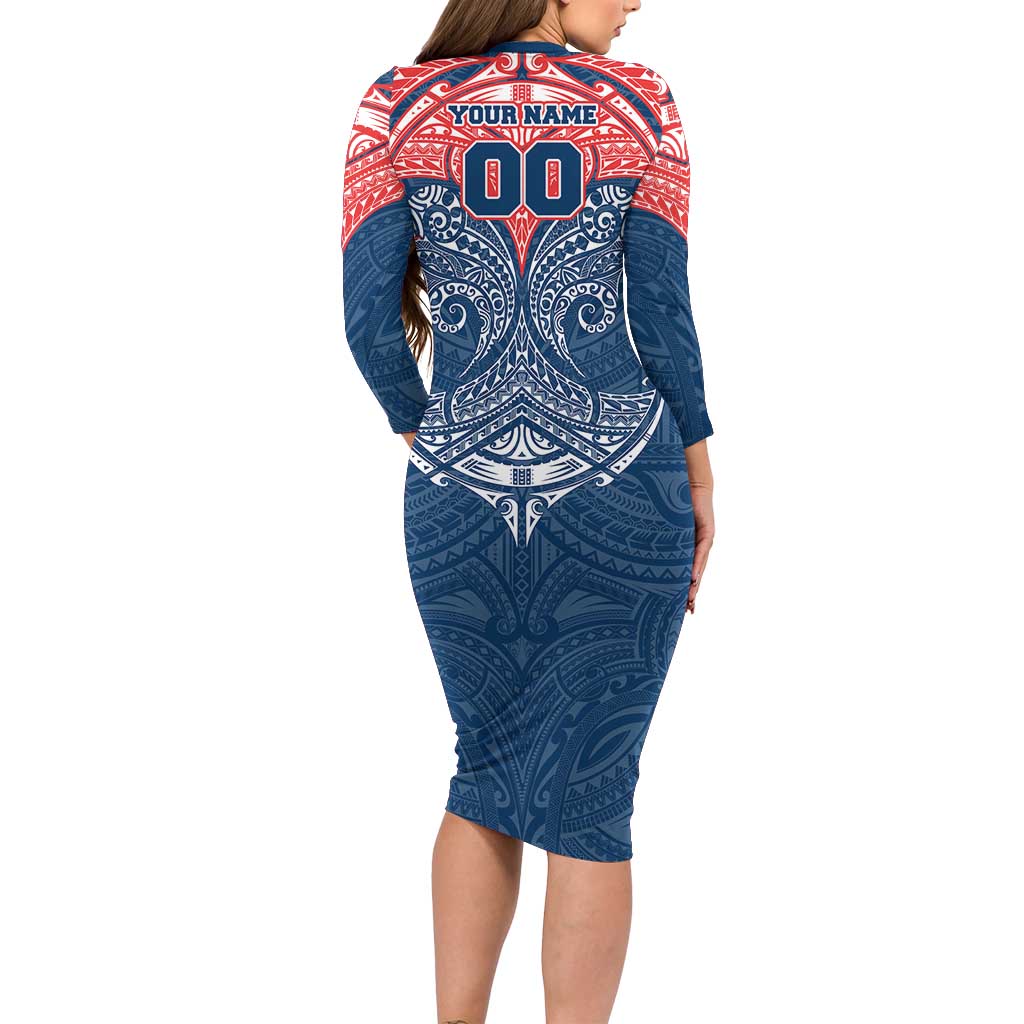 Personalized Sydney Roosters Long Sleeve Bodycon Dress Polynesian Tribal Pattern Style