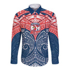 Personalized Sydney Roosters Long Sleeve Button Shirt Polynesian Tribal Pattern Style