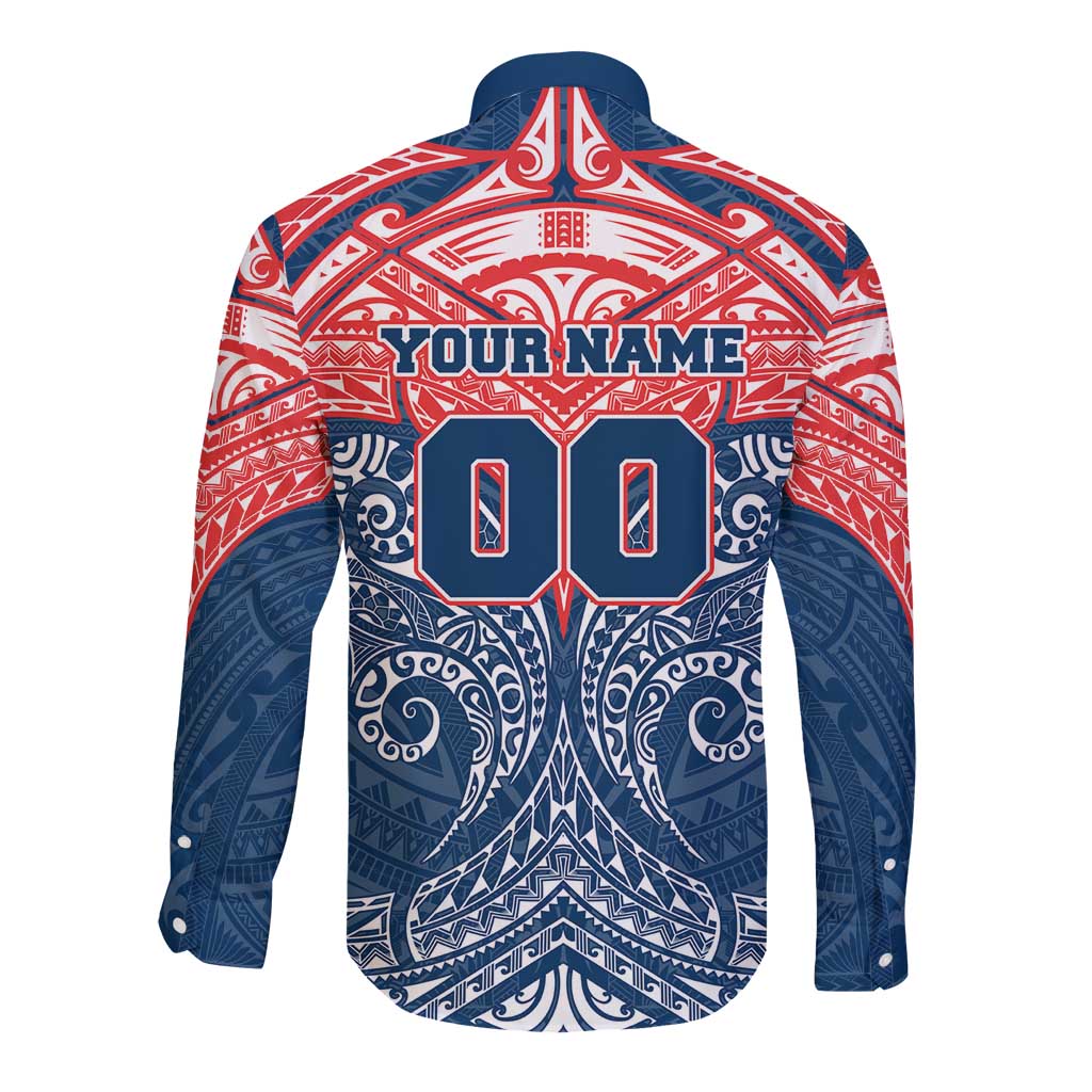 Personalized Sydney Roosters Long Sleeve Button Shirt Polynesian Tribal Pattern Style