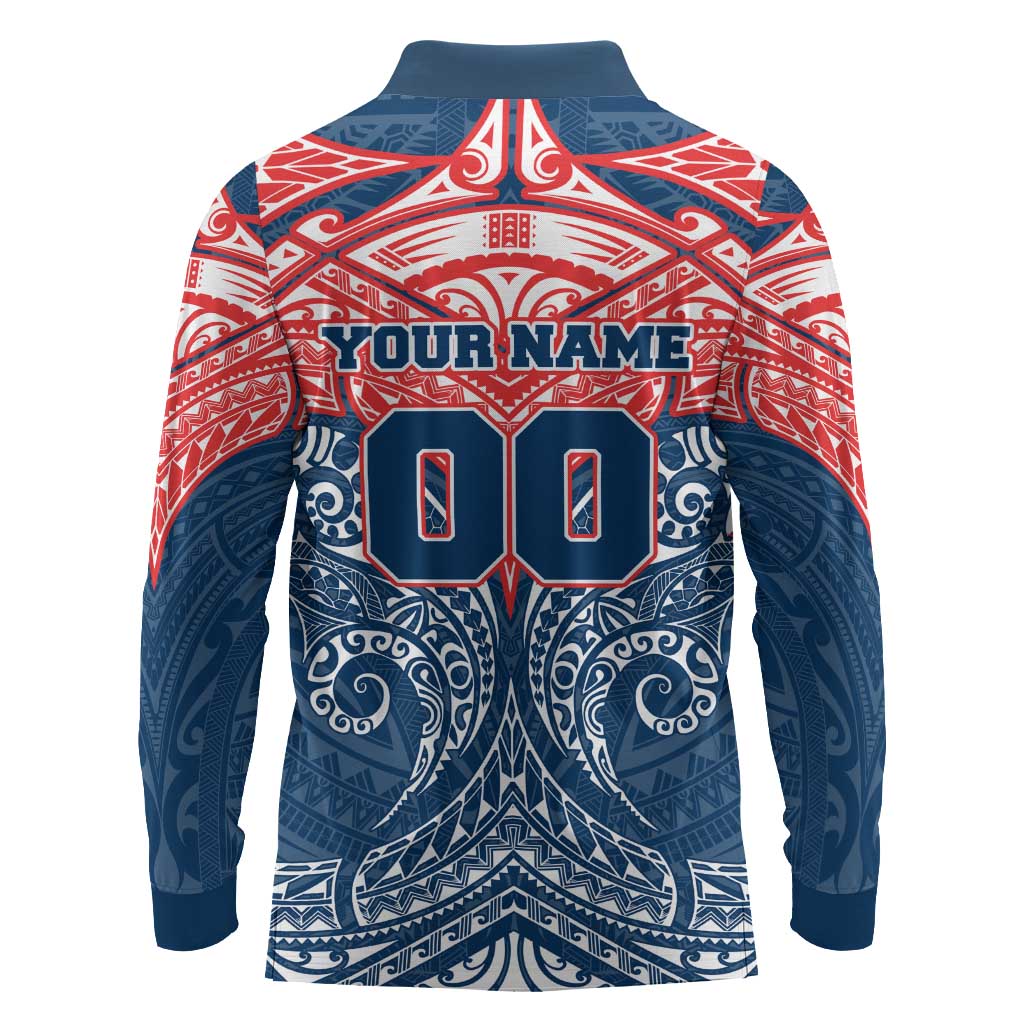 Personalized Sydney Roosters Long Sleeve Polo Shirt Polynesian Tribal Pattern Style