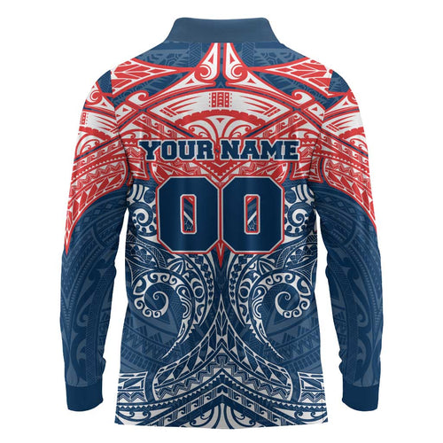 Personalized Sydney Roosters Long Sleeve Polo Shirt Polynesian Tribal Pattern Style