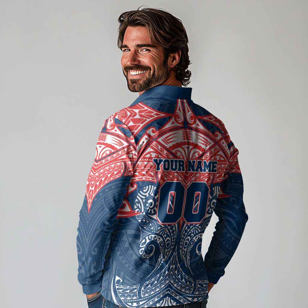 Personalized Sydney Roosters Long Sleeve Polo Shirt Polynesian Tribal Pattern Style