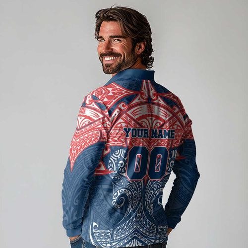 Personalized Sydney Roosters Long Sleeve Polo Shirt Polynesian Tribal Pattern Style