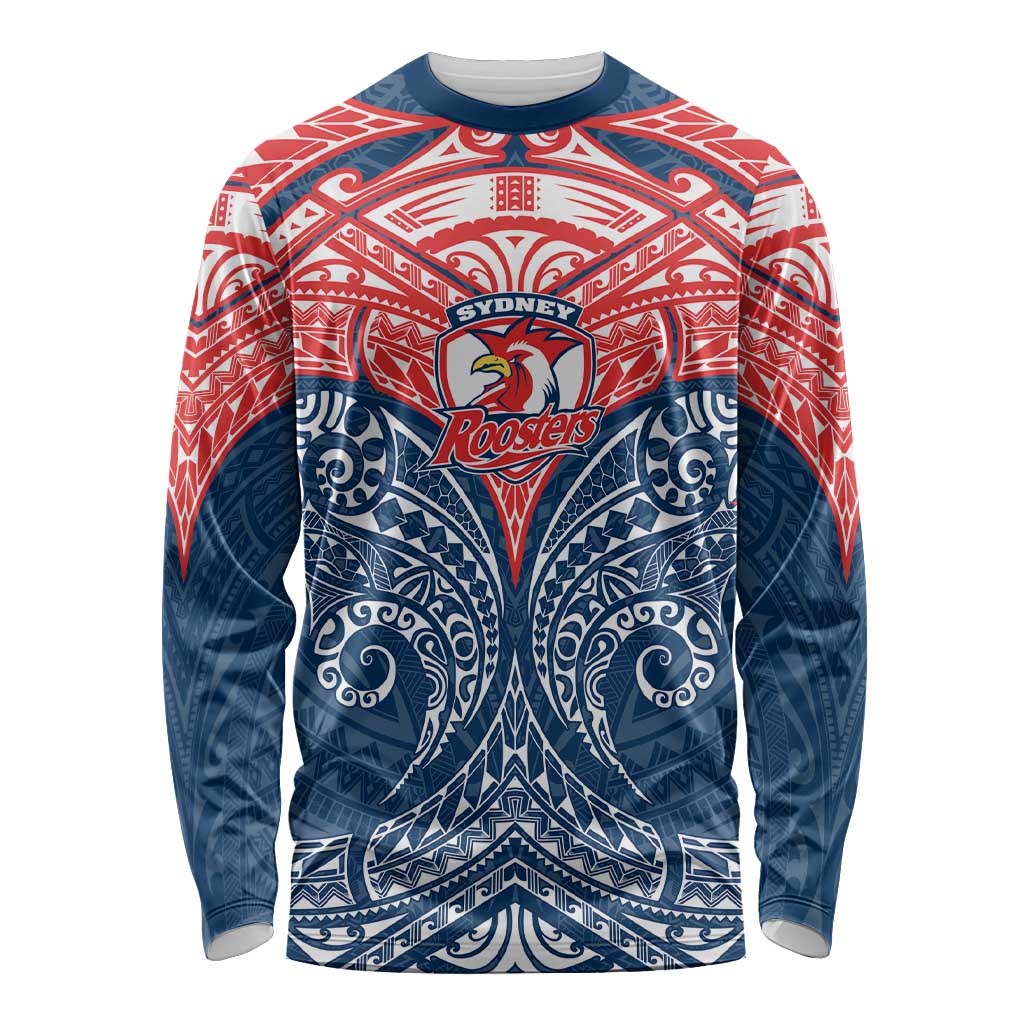 Personalized Sydney Roosters Long Sleeve Shirt Polynesian Tribal Pattern Style