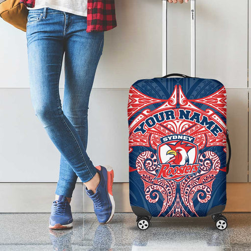 Personalized Sydney Roosters Luggage Cover Polynesian Tribal Pattern Style