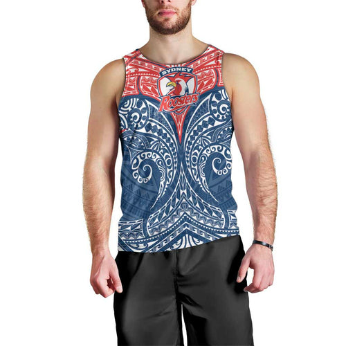 Personalized Sydney Roosters Men Tank Top Polynesian Tribal Pattern Style