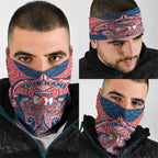 Personalized Sydney Roosters Neck Gaiter Polynesian Tribal Pattern Style