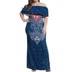 Personalized Sydney Roosters Off Shoulder Maxi Dress Polynesian Tribal Pattern Style