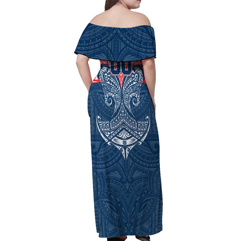Personalized Sydney Roosters Off Shoulder Maxi Dress Polynesian Tribal Pattern Style
