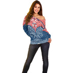 Personalized Sydney Roosters Off Shoulder Sweater Polynesian Tribal Pattern Style