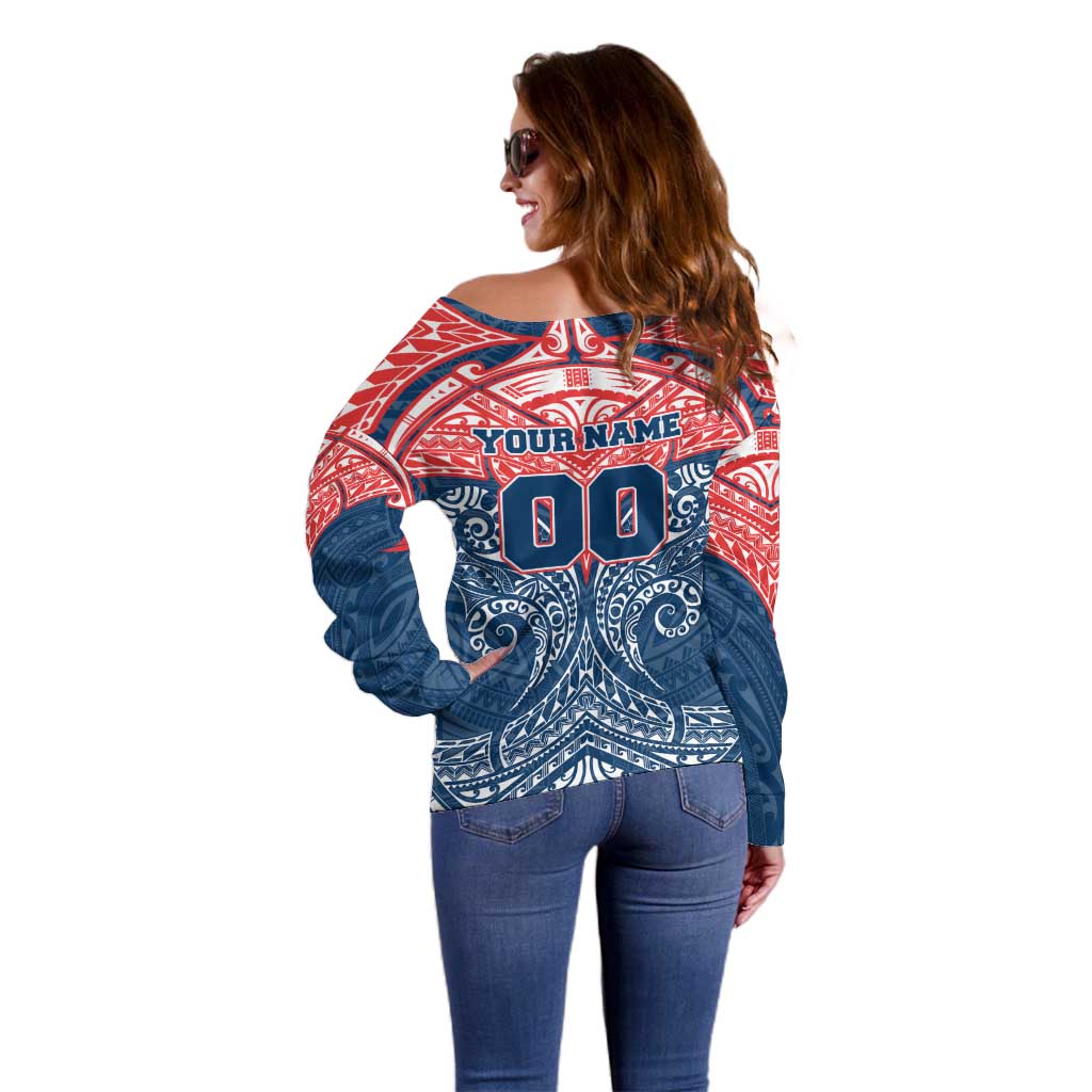 Personalized Sydney Roosters Off Shoulder Sweater Polynesian Tribal Pattern Style