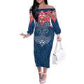 Personalized Sydney Roosters Off The Shoulder Long Sleeve Dress Polynesian Tribal Pattern Style