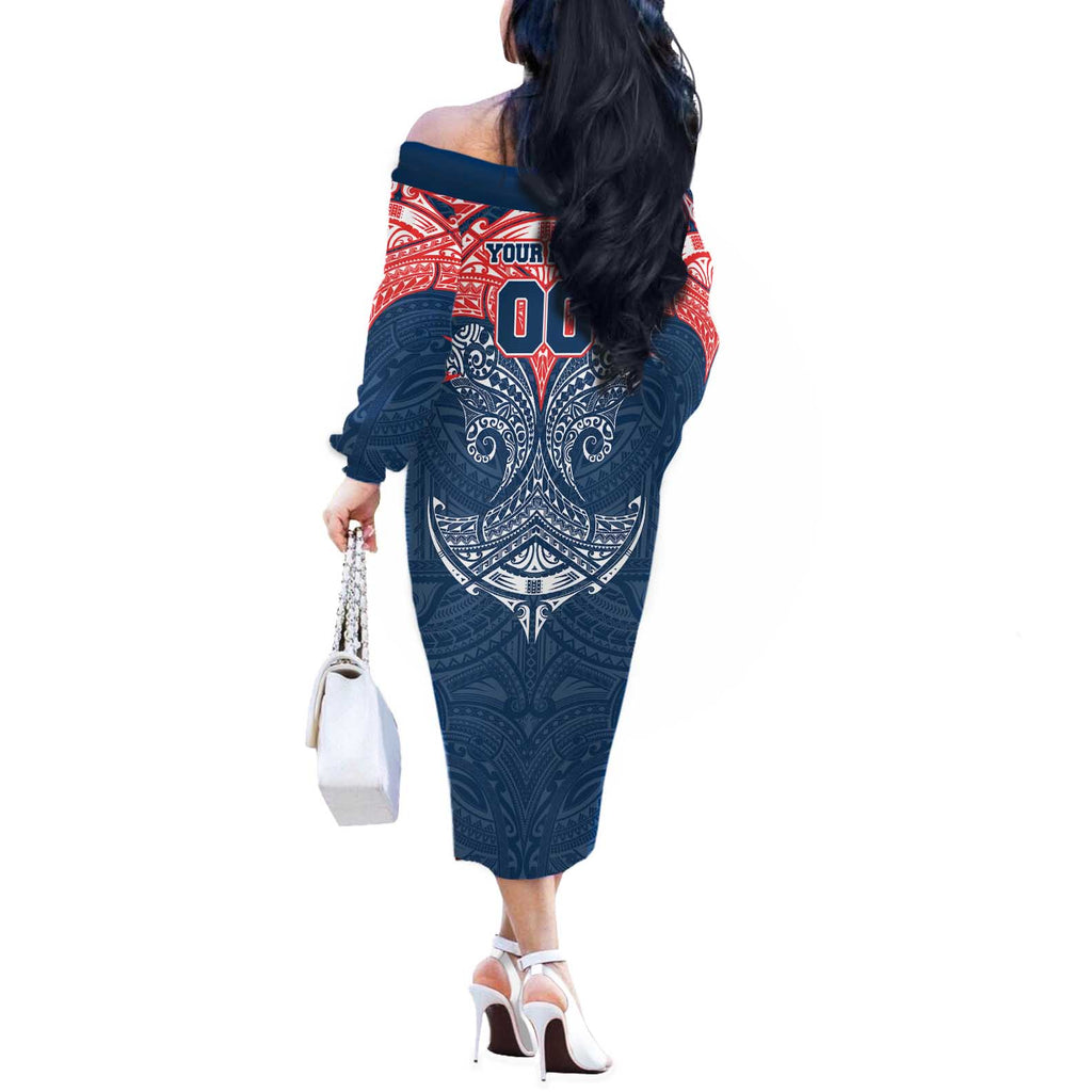 Personalized Sydney Roosters Off The Shoulder Long Sleeve Dress Polynesian Tribal Pattern Style