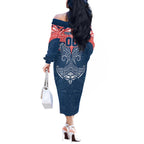 Personalized Sydney Roosters Off The Shoulder Long Sleeve Dress Polynesian Tribal Pattern Style