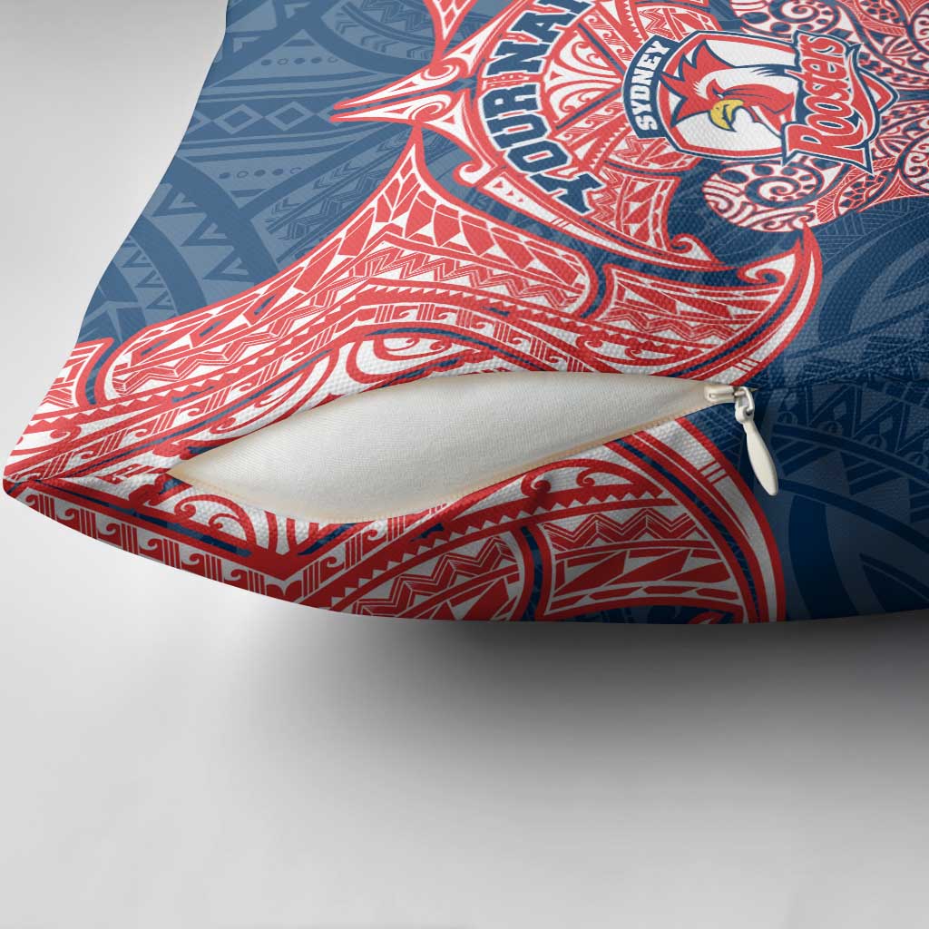Personalized Sydney Roosters Pillow Cover Polynesian Tribal Pattern Style