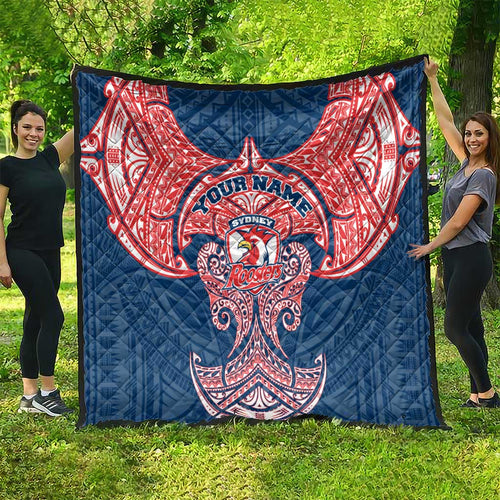 Personalized Sydney Roosters Quilt Polynesian Tribal Pattern Style