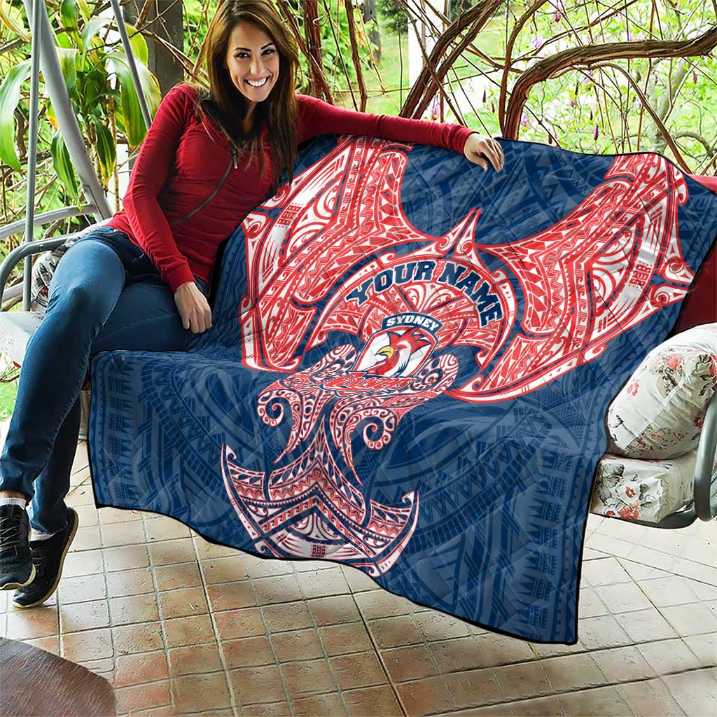 Personalized Sydney Roosters Quilt Polynesian Tribal Pattern Style
