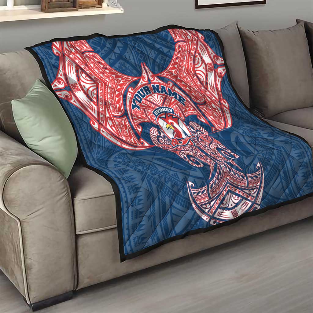Personalized Sydney Roosters Quilt Polynesian Tribal Pattern Style