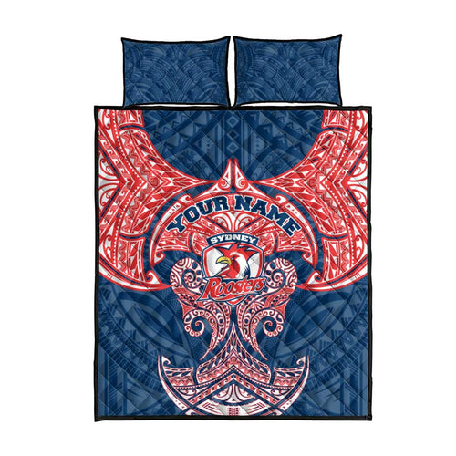 Personalized Sydney Roosters Quilt Bed Set Polynesian Tribal Pattern Style