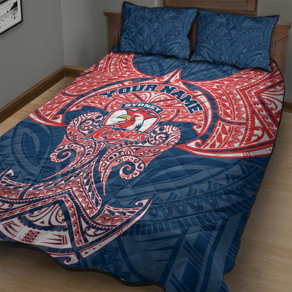Personalized Sydney Roosters Quilt Bed Set Polynesian Tribal Pattern Style