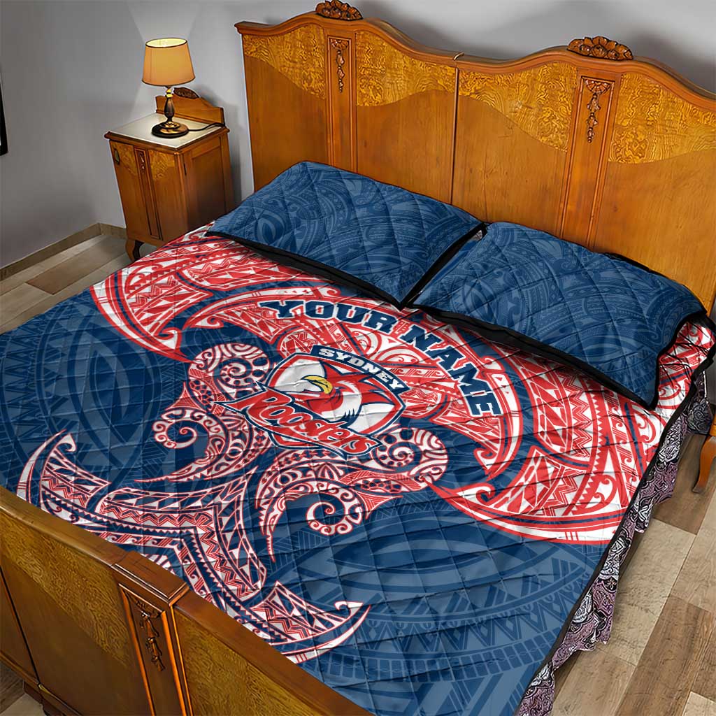Personalized Sydney Roosters Quilt Bed Set Polynesian Tribal Pattern Style