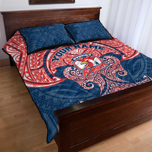 Personalized Sydney Roosters Quilt Bed Set Polynesian Tribal Pattern Style