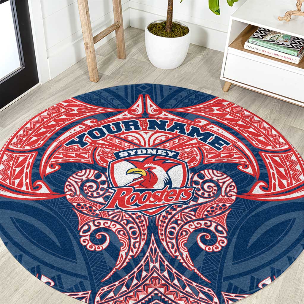 Personalized Sydney Roosters Round Carpet Polynesian Tribal Pattern Style