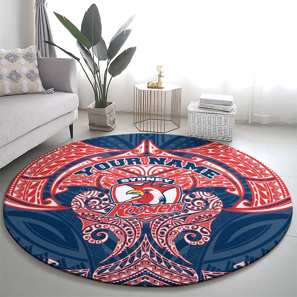 Personalized Sydney Roosters Round Carpet Polynesian Tribal Pattern Style