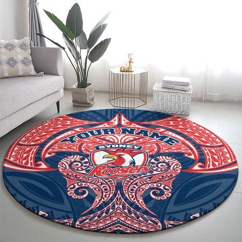 Personalized Sydney Roosters Round Carpet Polynesian Tribal Pattern Style