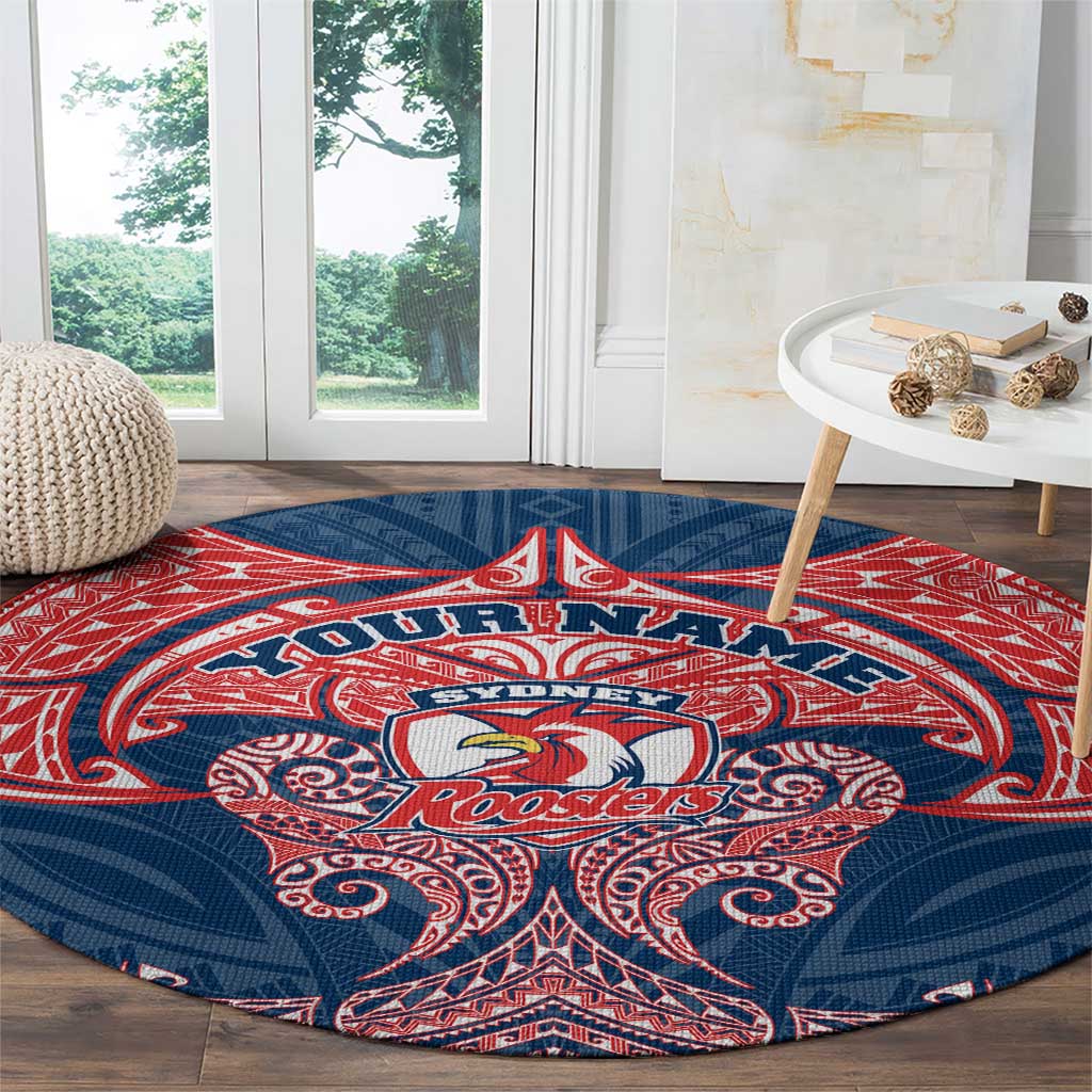 Personalized Sydney Roosters Round Carpet Polynesian Tribal Pattern Style
