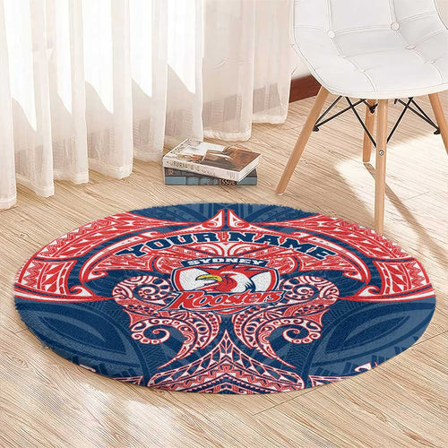 Personalized Sydney Roosters Round Carpet Polynesian Tribal Pattern Style