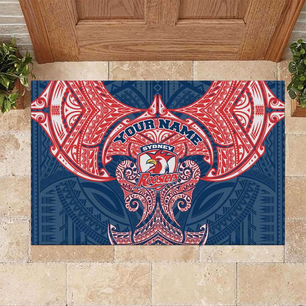 Personalized Sydney Roosters Rubber Doormat Polynesian Tribal Pattern Style