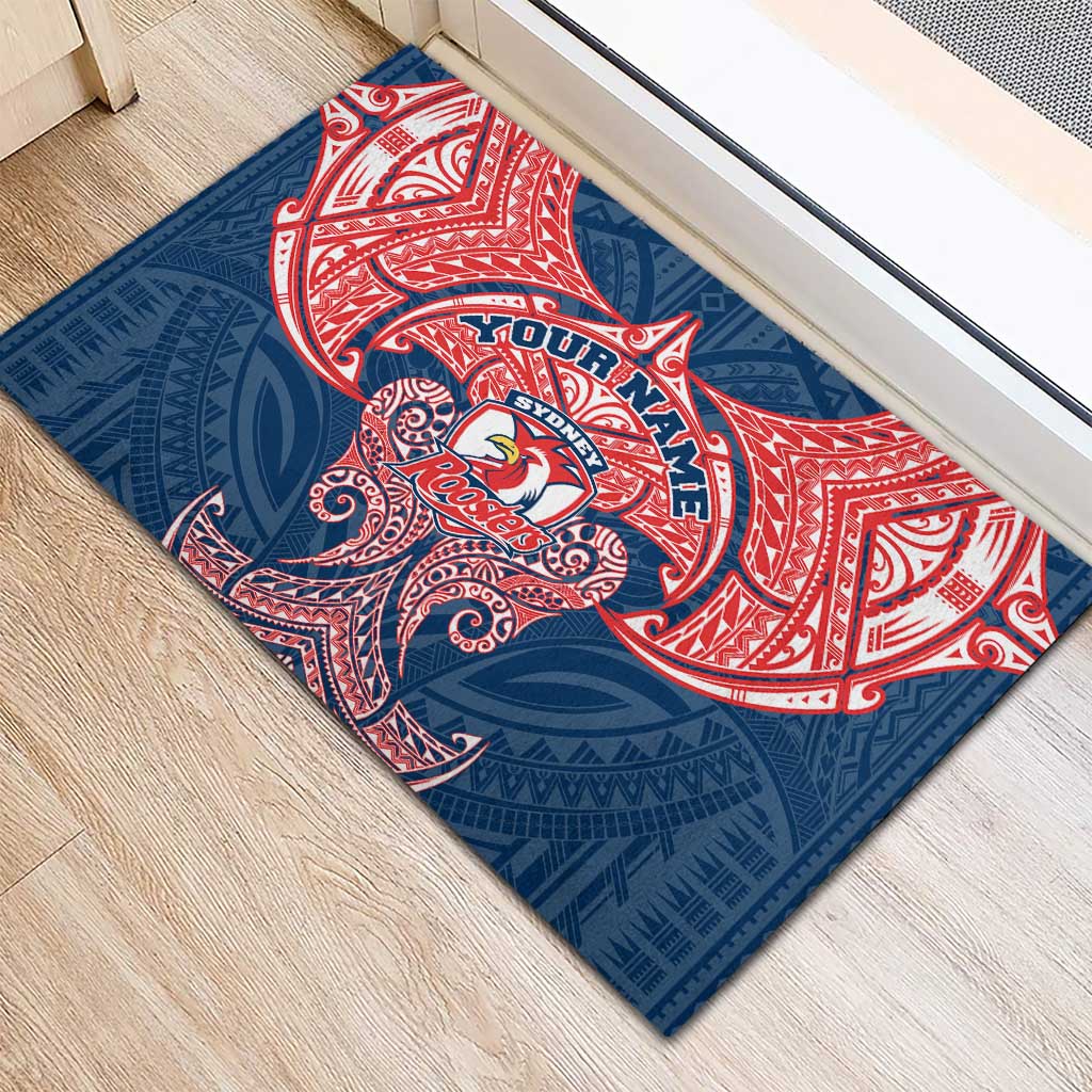 Personalized Sydney Roosters Rubber Doormat Polynesian Tribal Pattern Style