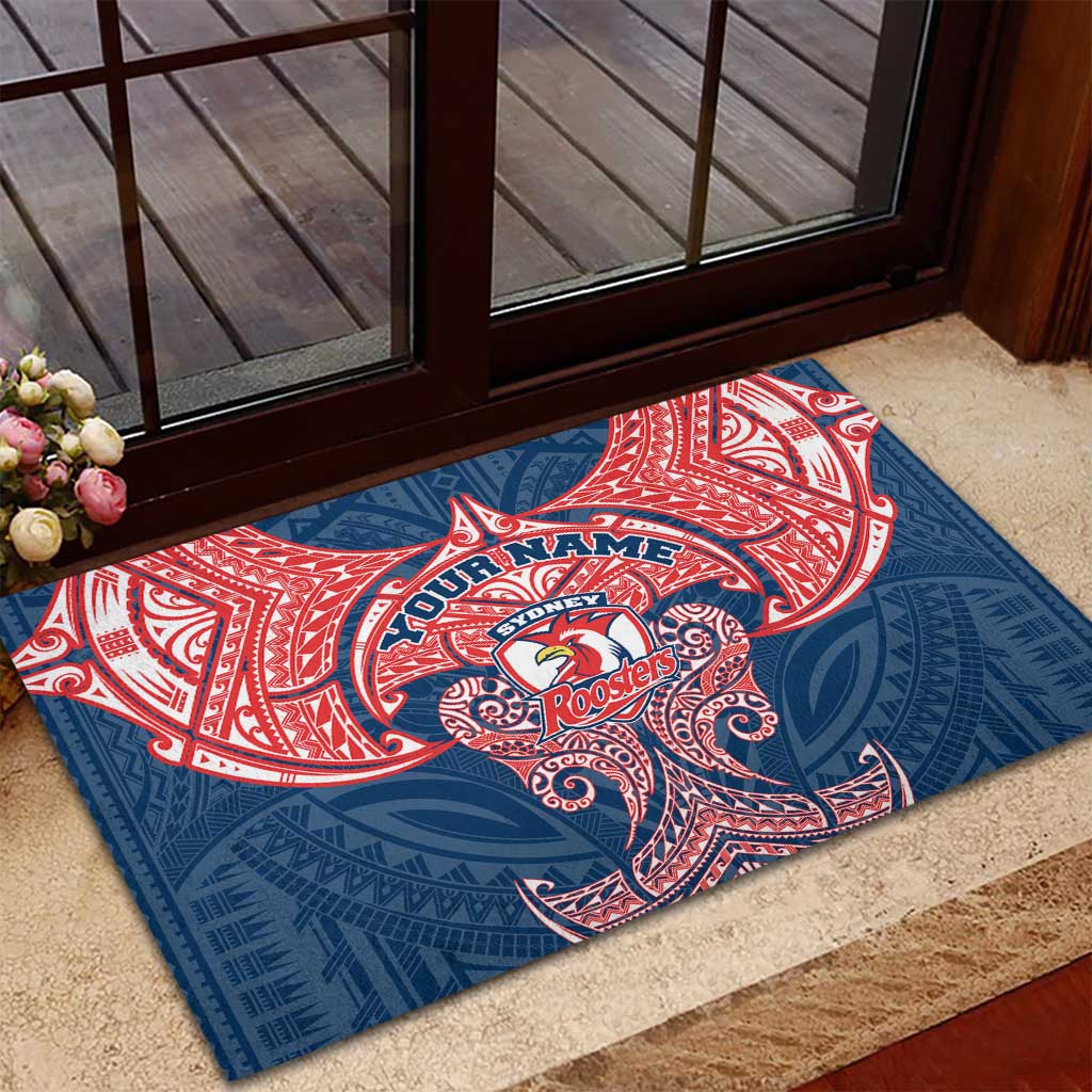 Personalized Sydney Roosters Rubber Doormat Polynesian Tribal Pattern Style