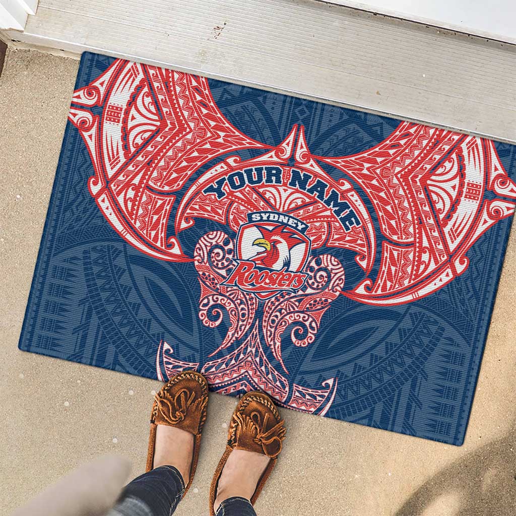 Personalized Sydney Roosters Rubber Doormat Polynesian Tribal Pattern Style