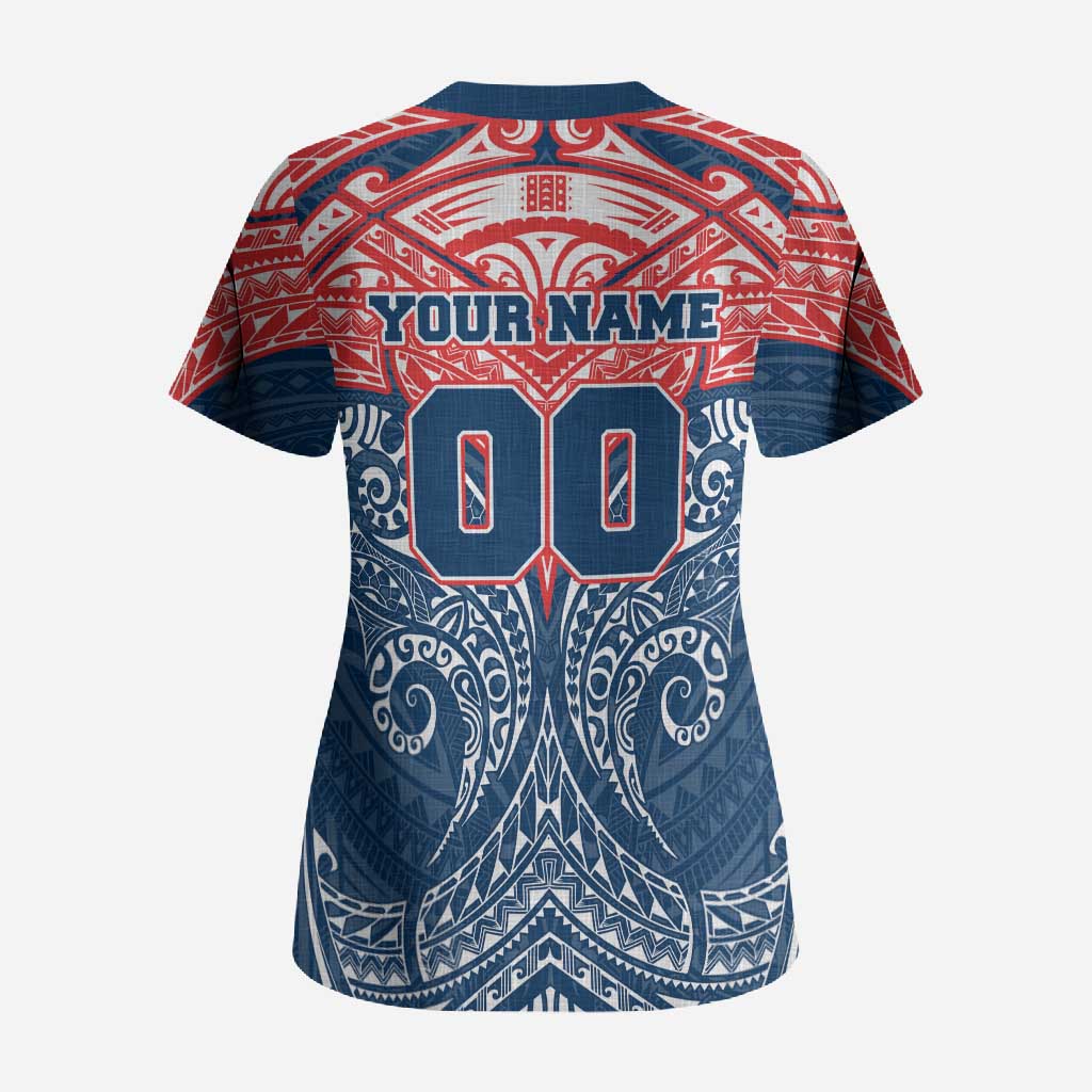 Personalized Sydney Roosters Scrub Top Polynesian Tribal Pattern Style