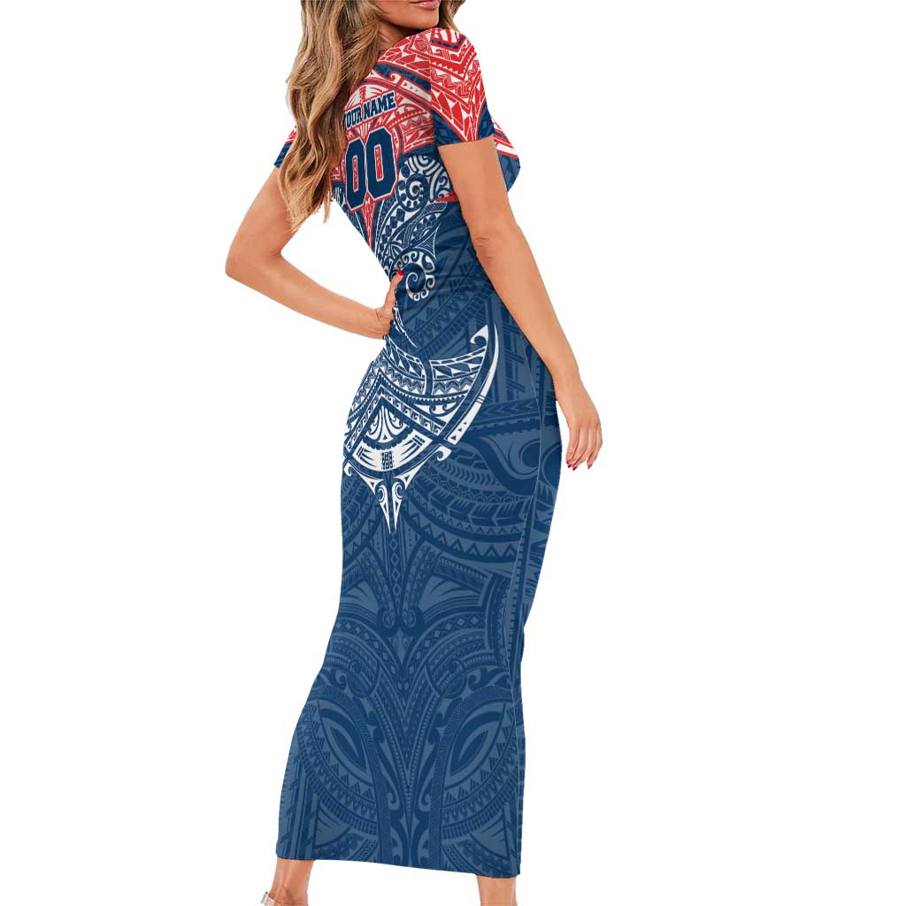 Personalized Sydney Roosters Short Sleeve Bodycon Dress Polynesian Tribal Pattern Style