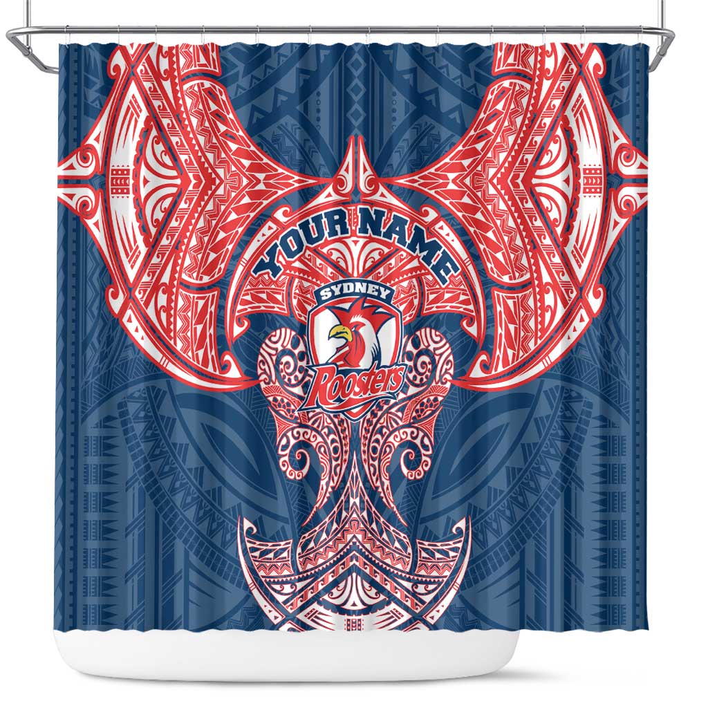 Personalized Sydney Roosters Shower Curtain Polynesian Tribal Pattern Style