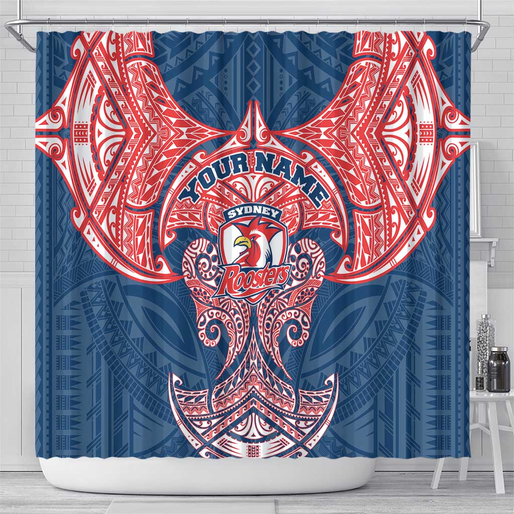 Personalized Sydney Roosters Shower Curtain Polynesian Tribal Pattern Style