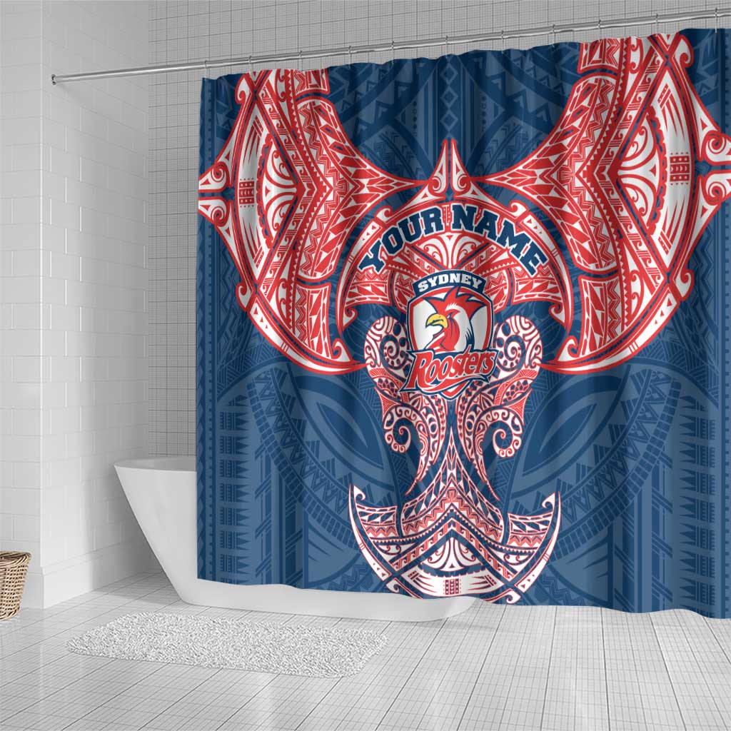 Personalized Sydney Roosters Shower Curtain Polynesian Tribal Pattern Style