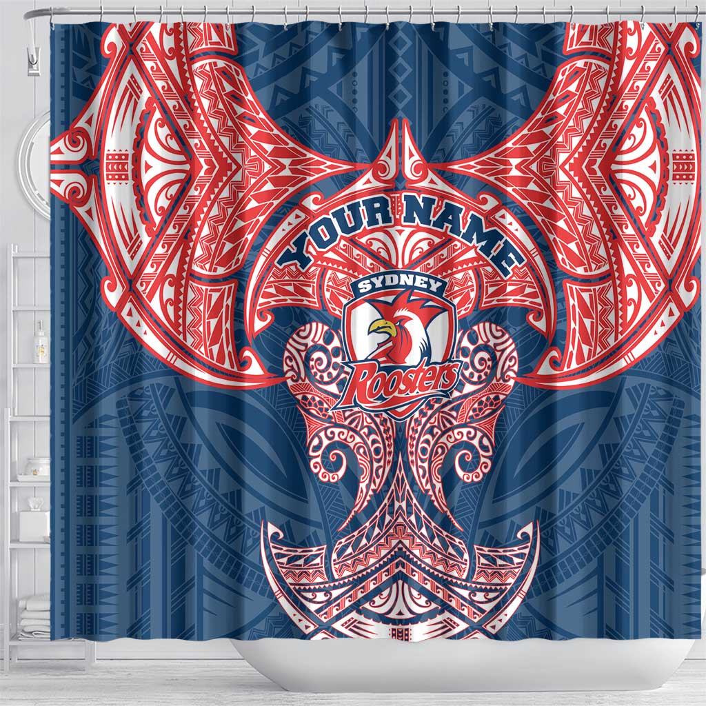 Personalized Sydney Roosters Shower Curtain Polynesian Tribal Pattern Style