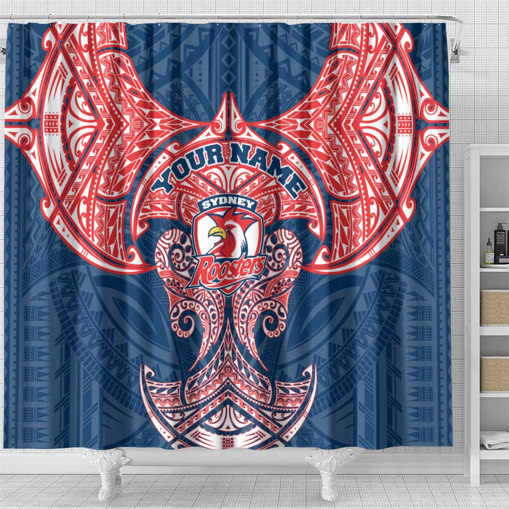 Personalized Sydney Roosters Shower Curtain Polynesian Tribal Pattern Style