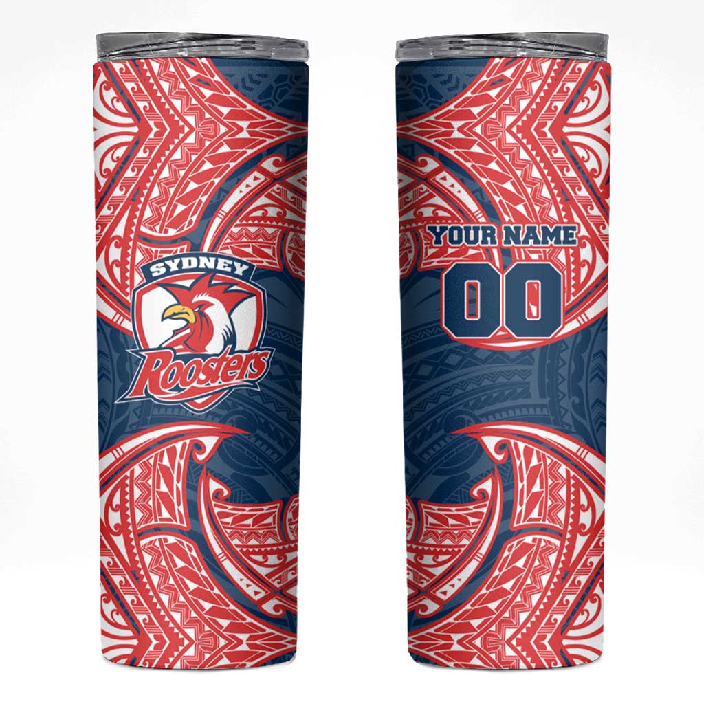 Personalized Sydney Roosters Skinny Tumbler Polynesian Tribal Pattern Style