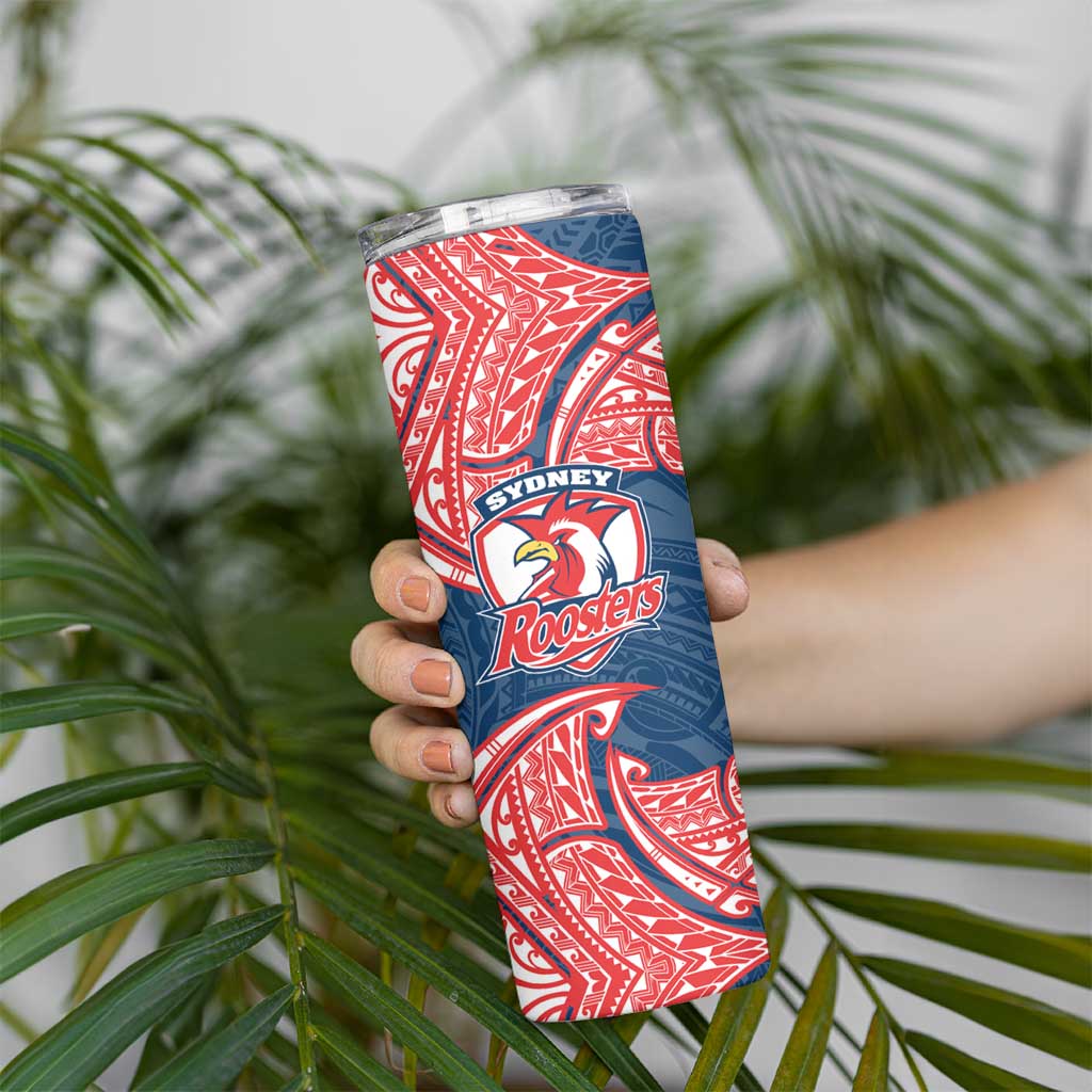 Personalized Sydney Roosters Skinny Tumbler Polynesian Tribal Pattern Style