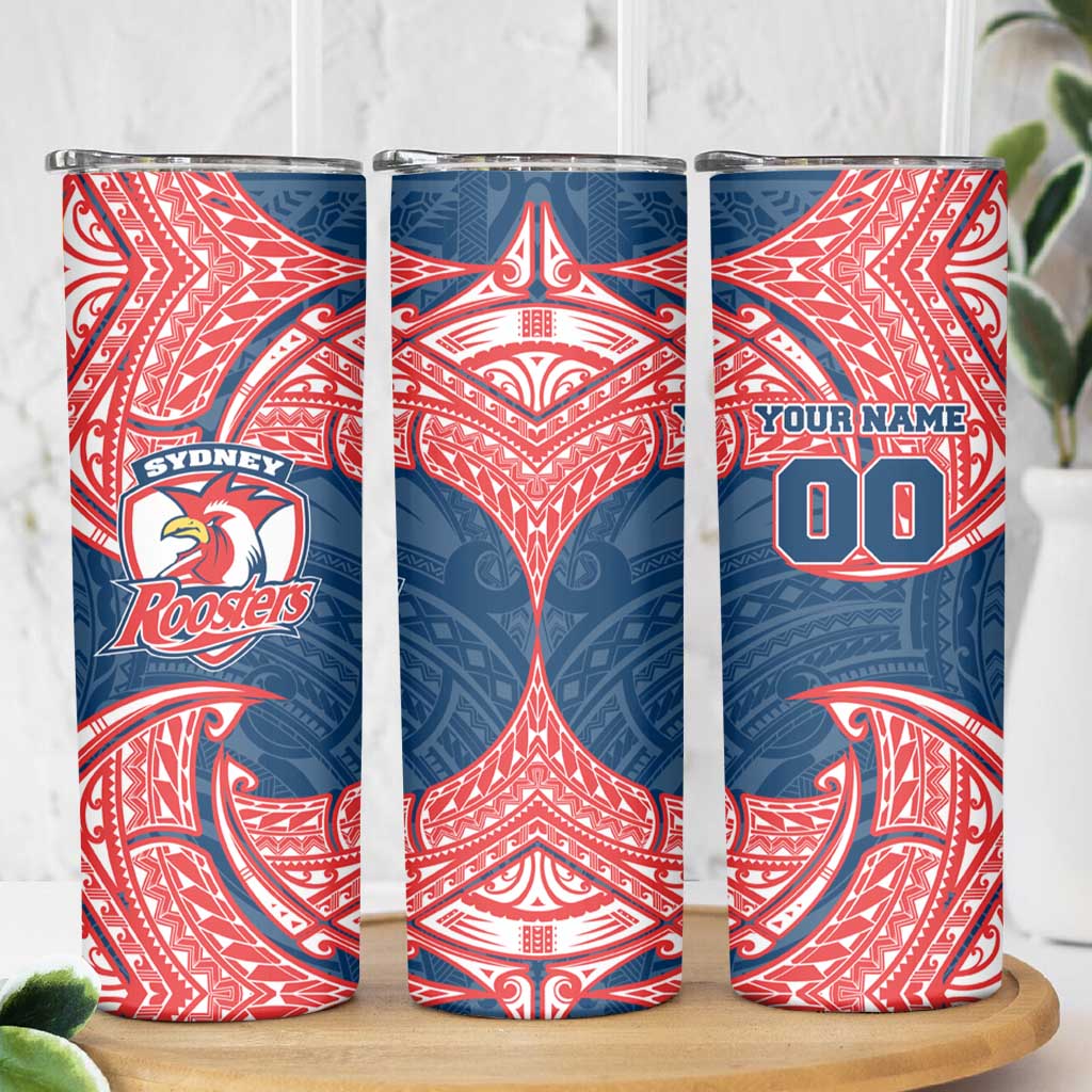 Personalized Sydney Roosters Skinny Tumbler Polynesian Tribal Pattern Style